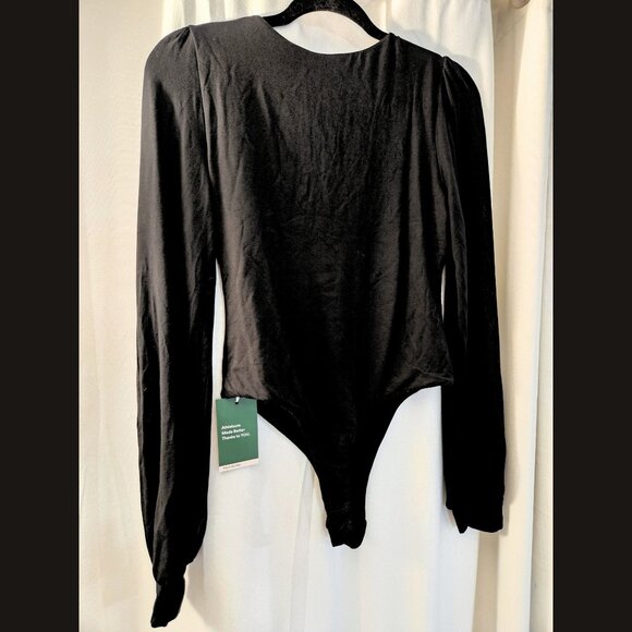 (NWT) Halara Women's V Neck Puff Sleeve Work Bodysuit Long Sleeve Black New - Picture 4 of 13